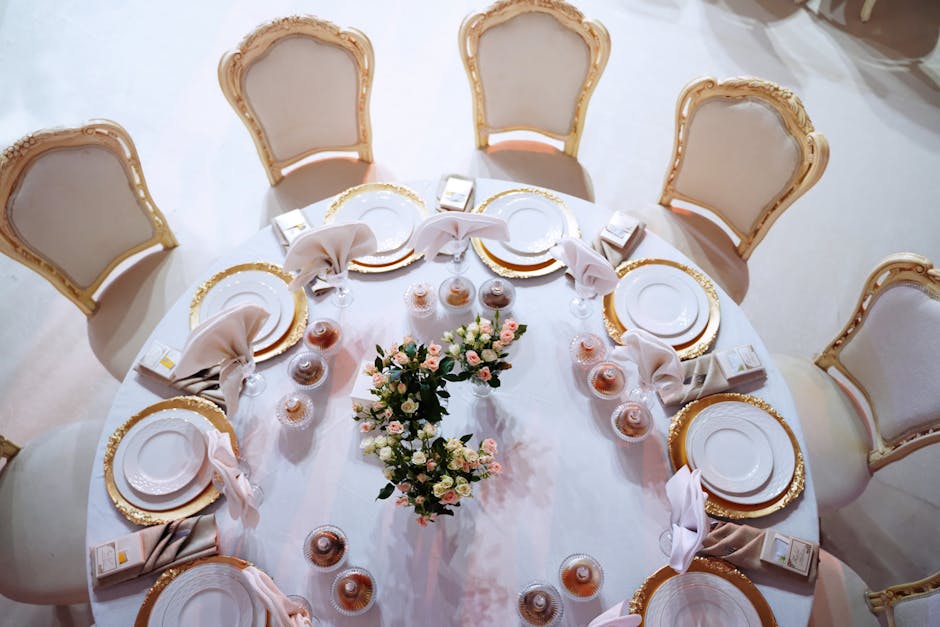 Elegant wedding catering table setting with fine cuisine